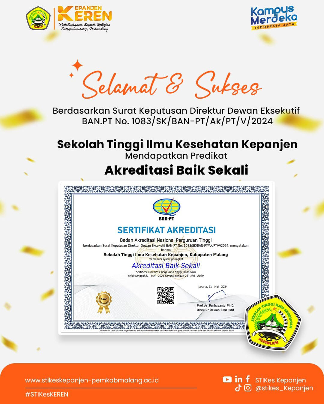 STIKes Kepanjen Mendapatkan Predikat Akreditasi Institusi Baik Sekali